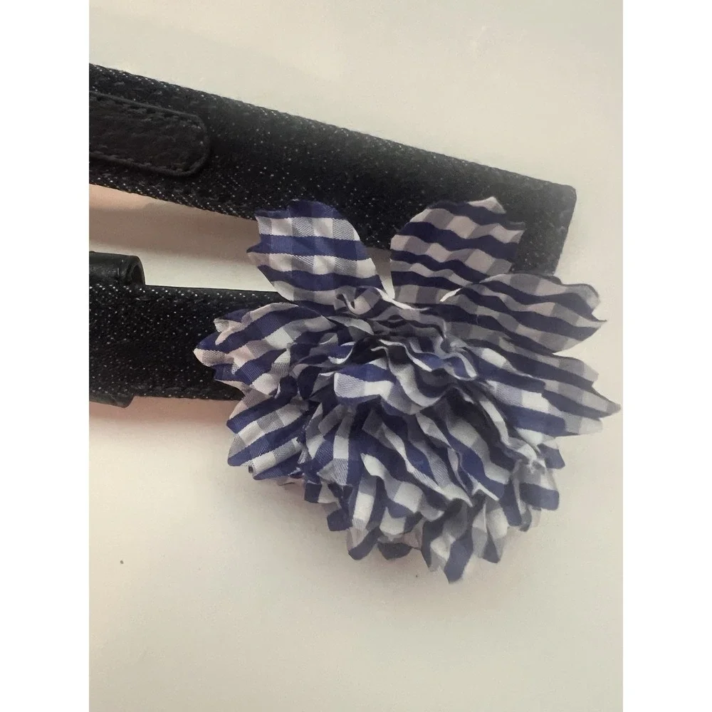 Talbots Dark Denim Blue‎ Gingham Flower Cotton Women's Belt Small